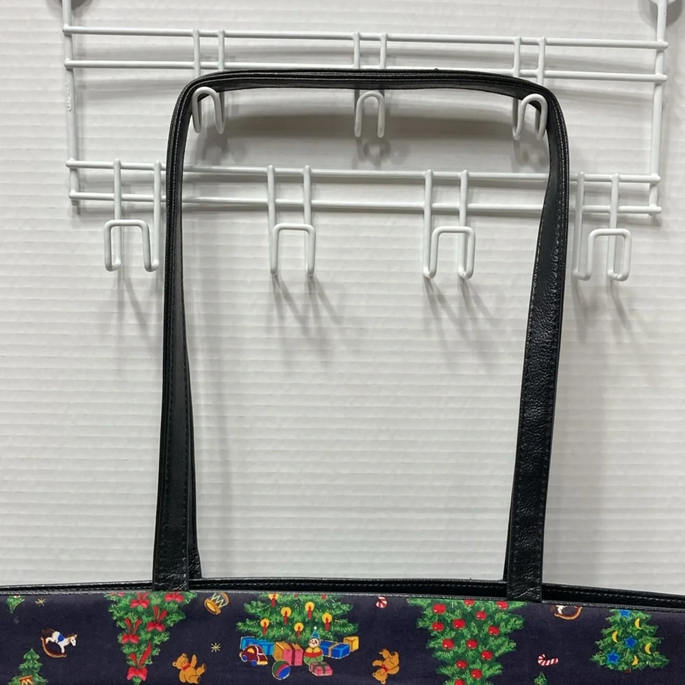 Oversized Christmas Print Purse Shoulder Bag Tote Tree Toy Design Zipper Closure